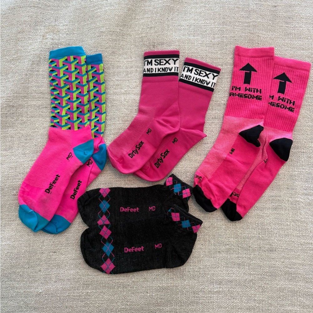 DeFeet and MySox Pink and Black Socks Set